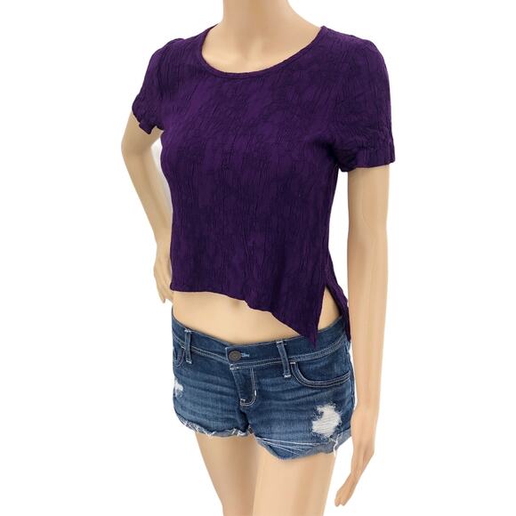 VINTAGE Teddi of California SMALL Purple Petite Crinkle Crop Top - Picture 1 of 5